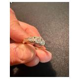 Vintage 14K Gold 3 Stone Diamond Ring w Accent Stones MDS Good