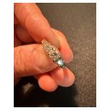 Vintage 14K Gold 3 Stone Diamond Ring w Accent Stones MDS Good