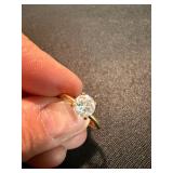 14K GE Solitaire Ring Clear Round Stone Size 6.5 Gold Tone Good