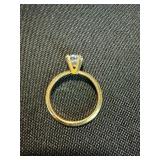 14K GE Solitaire Ring Clear Round Stone Size 6.5 Gold Tone Good
