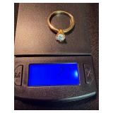 14K GE Solitaire Ring Clear Round Stone Size 6.5 Gold Tone Good