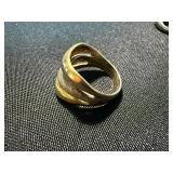 Vintage Sterling Silver Ring Lot 2 Gold Tone Sculptural Size 8