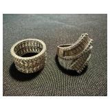 Silver Tone Rhinestone Fashion Rings Wide Band & Bypass Lot 2 Good