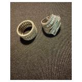Silver Tone Rhinestone Fashion Rings Wide Band & Bypass Lot 2 Good