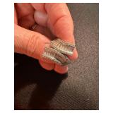 Silver Tone Rhinestone Fashion Rings Wide Band & Bypass Lot 2 Good