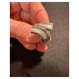 Silver Tone Rhinestone Fashion Rings Wide Band & Bypass Lot 2 Good