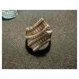 Silver Tone Rhinestone Fashion Rings Wide Band & Bypass Lot 2 Good