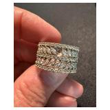 Silver Tone Rhinestone Fashion Rings Wide Band & Bypass Lot 2 Good