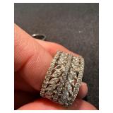 Silver Tone Rhinestone Fashion Rings Wide Band & Bypass Lot 2 Good