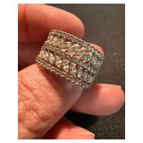 Silver Tone Rhinestone Fashion Rings Wide Band & Bypass Lot 2 Good