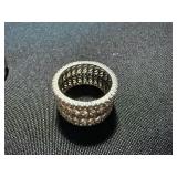 Silver Tone Rhinestone Fashion Rings Wide Band & Bypass Lot 2 Good
