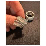 Silver Tone Rhinestone Fashion Rings Wide Band & Bypass Lot 2 Good