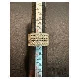 Silver Tone Rhinestone Fashion Rings Wide Band & Bypass Lot 2 Good
