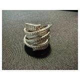 Silver Tone Pave Clear Stone Wrap Statement Ring Size 10 Good