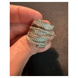 Silver Tone Pave Clear Stone Wrap Statement Ring Size 10 Good