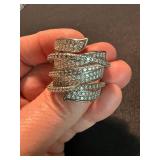Silver Tone Pave Clear Stone Wrap Statement Ring Size 10 Good