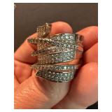 Silver Tone Pave Clear Stone Wrap Statement Ring Size 10 Good