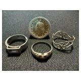 Mixed Fashion Ring Lot 4 Pc Italian Coin Ring Heart Band Openwork