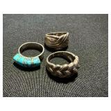 Vintage Sterling Silver Ring Lot 3 Pc Turquoise Inlay Braided Band