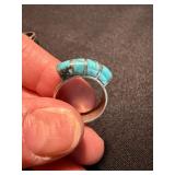 Vintage Sterling Silver Ring Lot 3 Pc Turquoise Inlay Braided Band