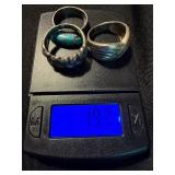 Vintage Sterling Silver Ring Lot 3 Pc Turquoise Inlay Braided Band