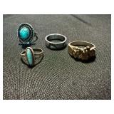 4 Pc Ring Lot Sterling Silver 925 Turquoise Abalone Inlay Mixed Sizes