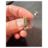 2 Yellow Gold Tone Rings One Marked 18K Geometric & Solitaire Lot