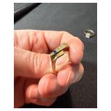 2 Yellow Gold Tone Rings One Marked 18K Geometric & Solitaire Lot