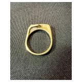 2 Yellow Gold Tone Rings One Marked 18K Geometric & Solitaire Lot
