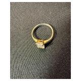 2 Yellow Gold Tone Rings One Marked 18K Geometric & Solitaire Lot