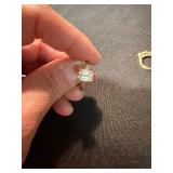 2 Yellow Gold Tone Rings One Marked 18K Geometric & Solitaire Lot
