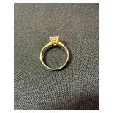 2 Yellow Gold Tone Rings One Marked 18K Geometric & Solitaire Lot