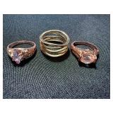 3 Pc Ring Lot S925 Pink Stone Sterling & Gold Tone Fashion Rings