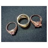 3 Pc Ring Lot S925 Pink Stone Sterling & Gold Tone Fashion Rings
