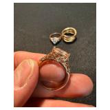 3 Pc Ring Lot S925 Pink Stone Sterling & Gold Tone Fashion Rings