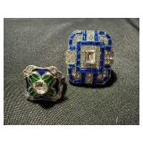 Unbranded Costume Ring Lot 2 Blue Rhinestone Statement Cocktail Rings