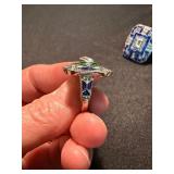 Unbranded Costume Ring Lot 2 Blue Rhinestone Statement Cocktail Rings