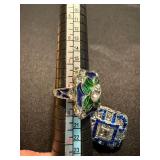 Unbranded Costume Ring Lot 2 Blue Rhinestone Statement Cocktail Rings