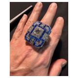 Unbranded Costume Ring Lot 2 Blue Rhinestone Statement Cocktail Rings