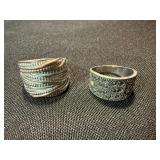 Sterling Silver Ring Lot 2 Wide Band Marcasite Style Size 7 See Photos