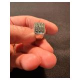 Sterling Silver Ring Lot 2 Wide Band Marcasite Style Size 7 See Photos