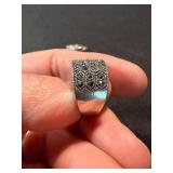 Sterling Silver Ring Lot 2 Wide Band Marcasite Style Size 7 See Photos
