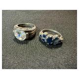 Sterling Silver Ring Lot .925 Clear Solitaire & Blue Stone Cluster