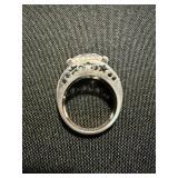 Sterling Silver Ring Lot .925 Clear Solitaire & Blue Stone Cluster