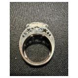 Sterling Silver Ring Lot .925 Clear Solitaire & Blue Stone Cluster
