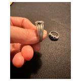 Sterling Silver Ring Lot .925 Clear Solitaire & Blue Stone Cluster