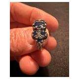 Sterling Silver Ring Lot .925 Clear Solitaire & Blue Stone Cluster
