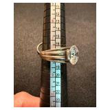 Sterling Silver Ring Lot .925 Clear Solitaire & Blue Stone Cluster