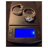 Sterling Silver Ring Lot .925 Clear Solitaire & Blue Stone Cluster