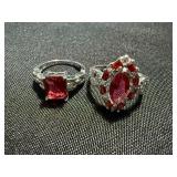 Red Stone Ring Lot 2 Pc Silver Tone 925 Marked Sterling One See Photos